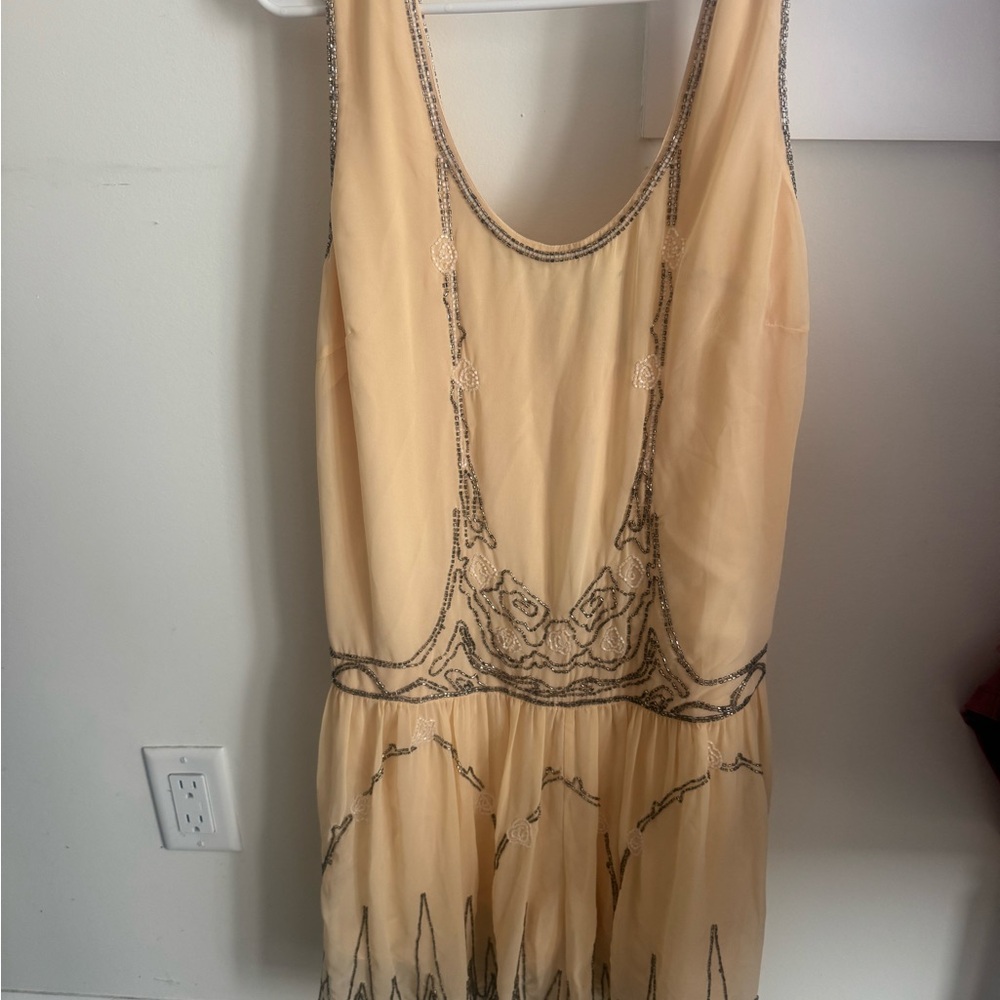 Anthropologie Beaded Cream Sleeveless romper